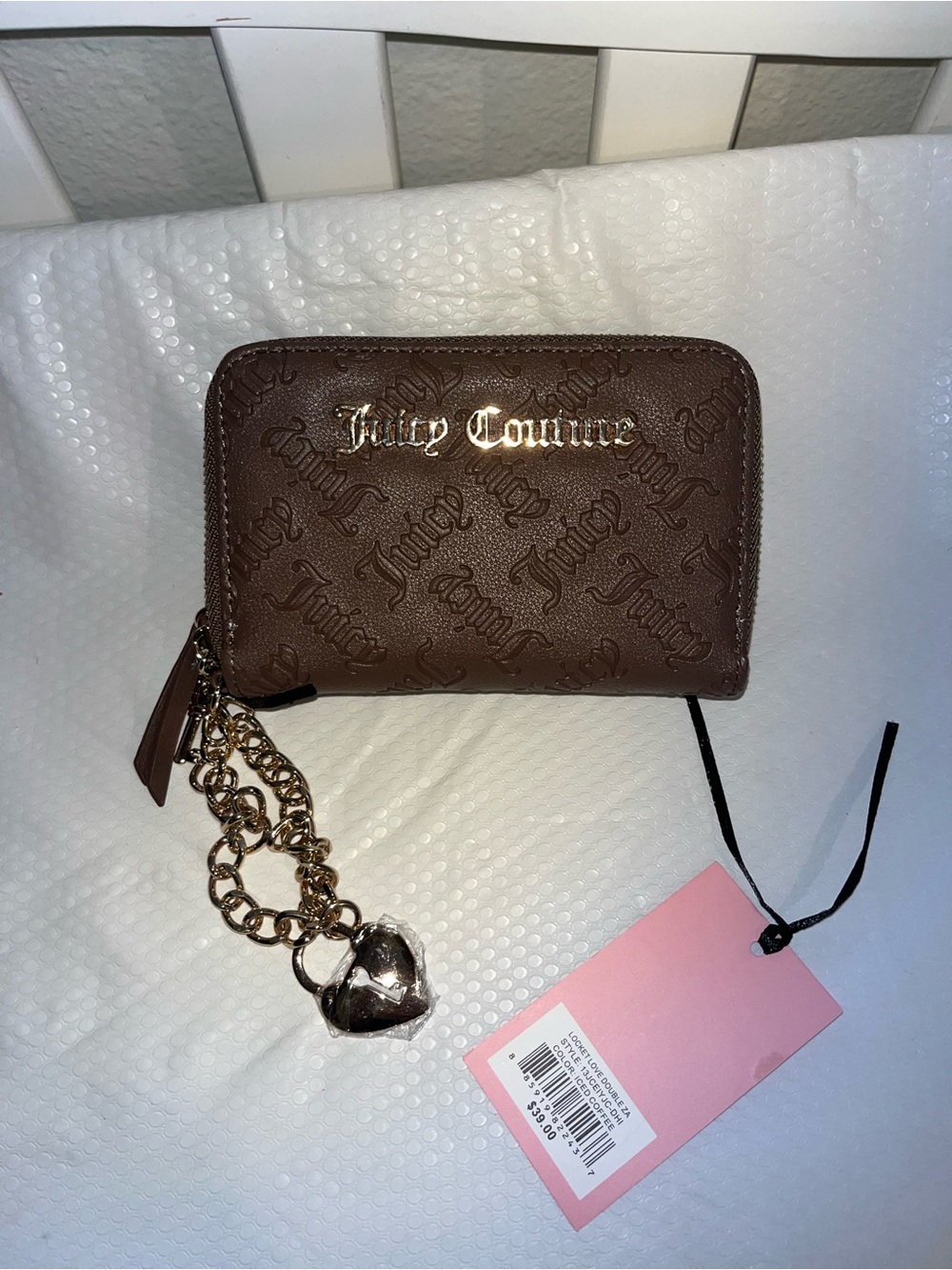 Juicy Couture Brown Embossed Wallet with Gold Heart Charm brand new with tags